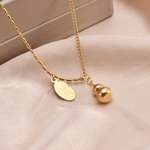Peach Blossom Talisman Wealth Attracting New Chinese Style Titanium Steel Necklace and Bracelet, Lightweight Luxury High-end, Non-fading, Factory Wholesale