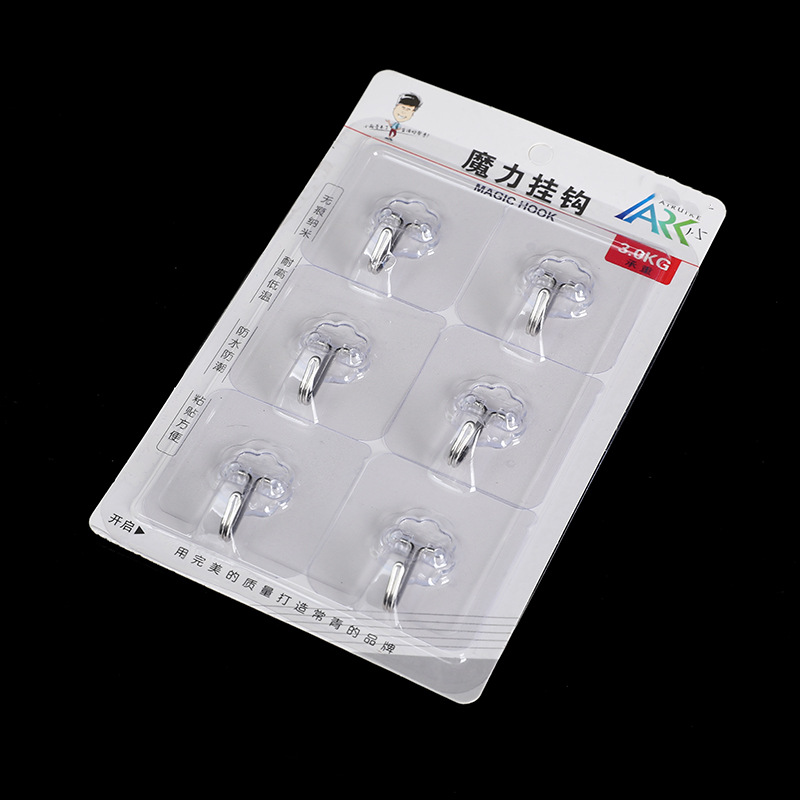 Factory Direct Supply 6 PCs one card high Strong transparent seamless hook 67234 kitchen bathroom seamless hook wholesale