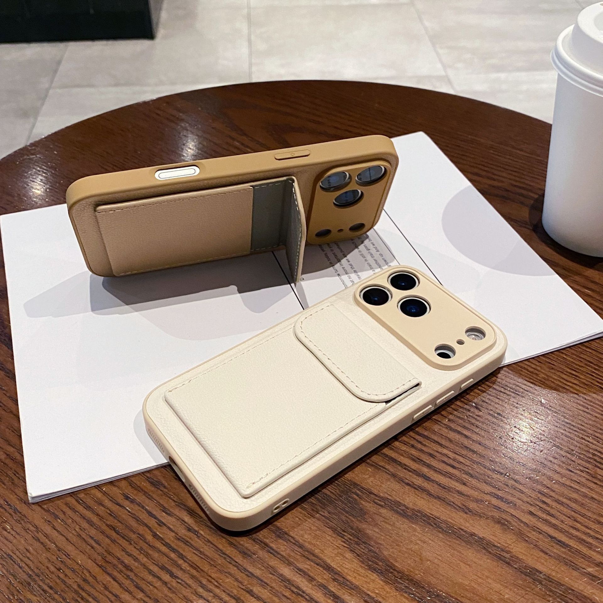 Aplicable para iPhone18PROMAX estuche de teléfono móvil simple litchi estampado tarjeta bolsa soporte manzana 17 anti-caída 16 transfronterizo