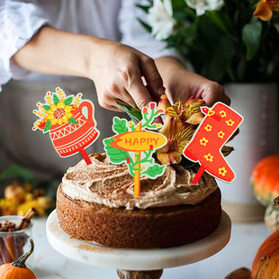 in stock Halloween Party Cake Decorations Wooden Interior Plug-in Cake Card Baking Decoration Creative Flag