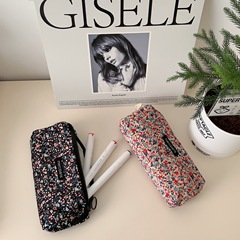 11271 Ins Retro Corduroy Floral Artistic Pencil Case, Simple Student Stationery Box, Portable Makeup Bag