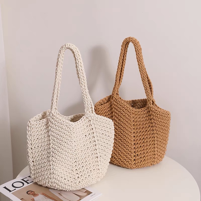 Retro universal woven beach bag one shoulder