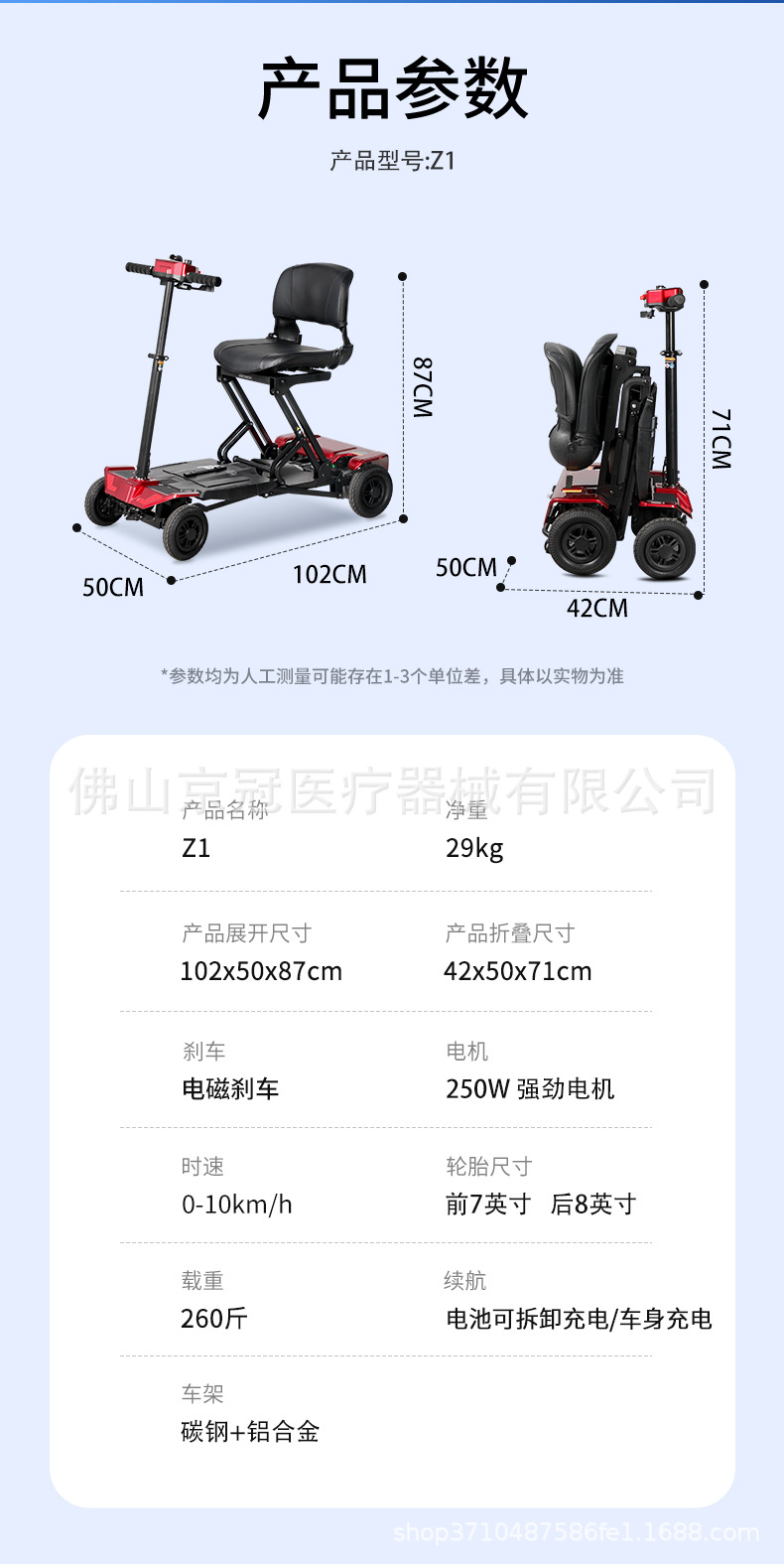 Four-Wheel Electric Folding Mobility Scooter for the Elderly, Disabled Electric Scooter That Can Be Taken on Airplanes