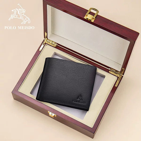 Official Authentic Paul Meiside Men's Genuine Leather Short Wallet High-End Business First-Layer Cowhide Horizontal Wallet Wholesale