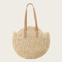 手工草编包夏季新款圆形休闲编织包波西米亚风沙滩手提单肩纸编包