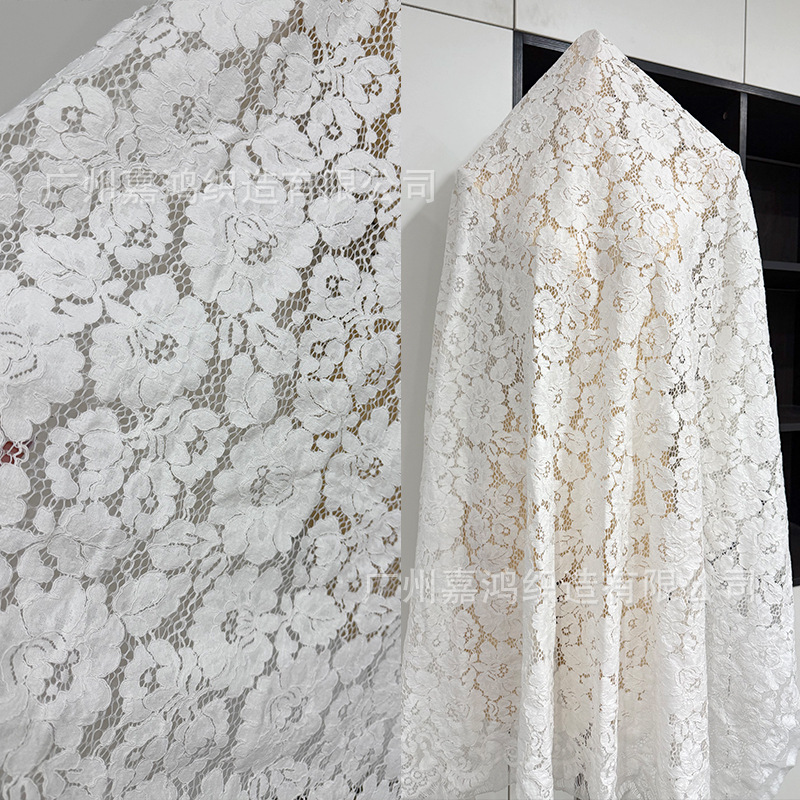 Tejido de encaje de pestañas de explosión, tela de encaje de gran flor para hacer falda, vestido, tela de mujer 140 * 142cm