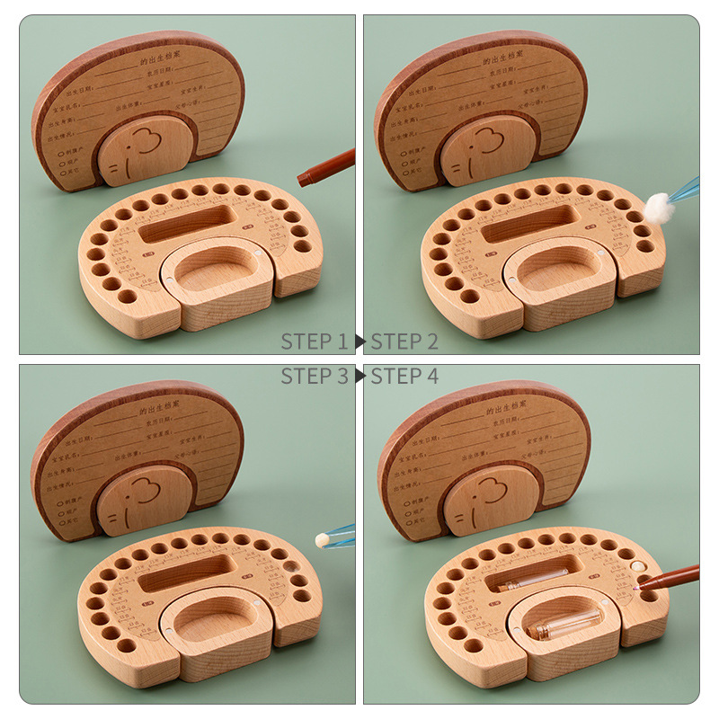Casa de caja de dientes de leche de elefante de alta calidad, caja de madera creativa para bebés y niños pequeños, dientes de leche de cabello fetal, caja de madera conmemorativa