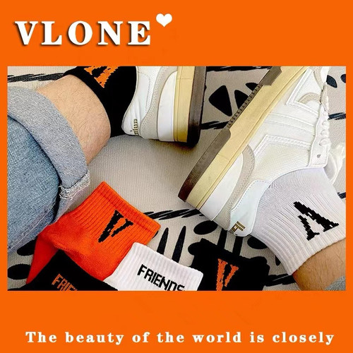 European and American black orange large V boat socks, spring and summer cotton socks, short socks, fashionable trend sports socks, streetwear hip-hop skateboard socks