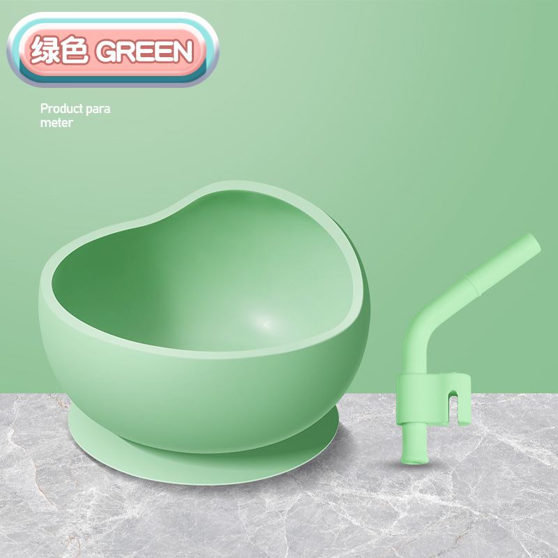 [아보카도 그린] 풀 실리콘 흡착컵 그릇 + 수프 빨대