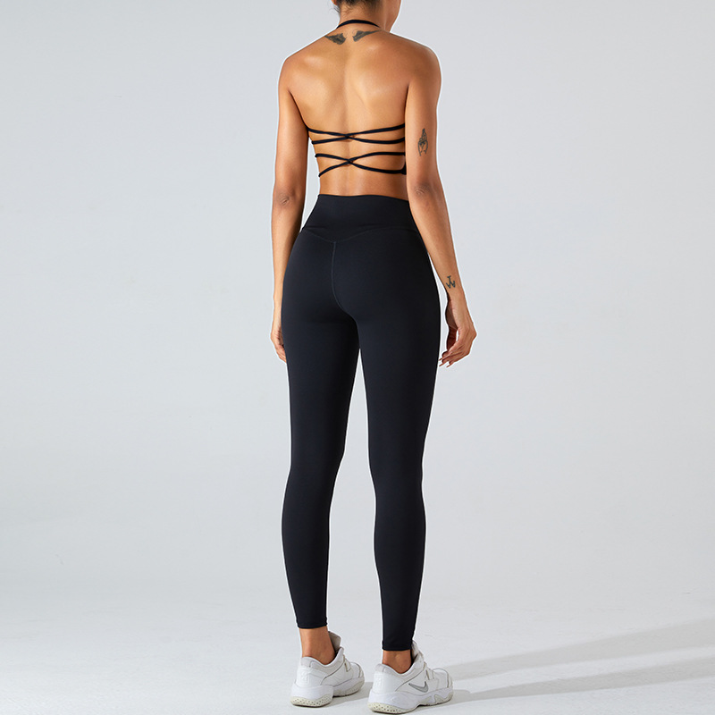 Amazon sexy apretado traje de yoga de cintura alta para mujer pantalones de yoga de contracción de vientre de secado rápido pantalones de elevación de cadera halter chaleco de yoga