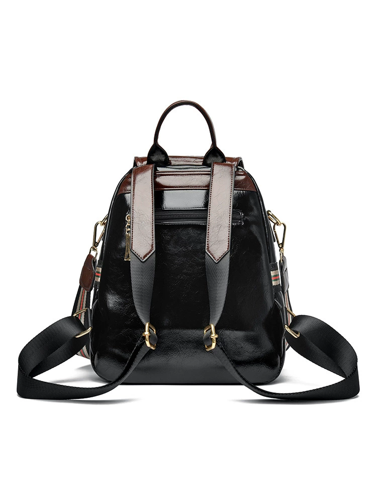 Meifeng Backpack - Travel Shoulder Bag, Genuine Leather, Colors: Black Brown or Black with Yellow
