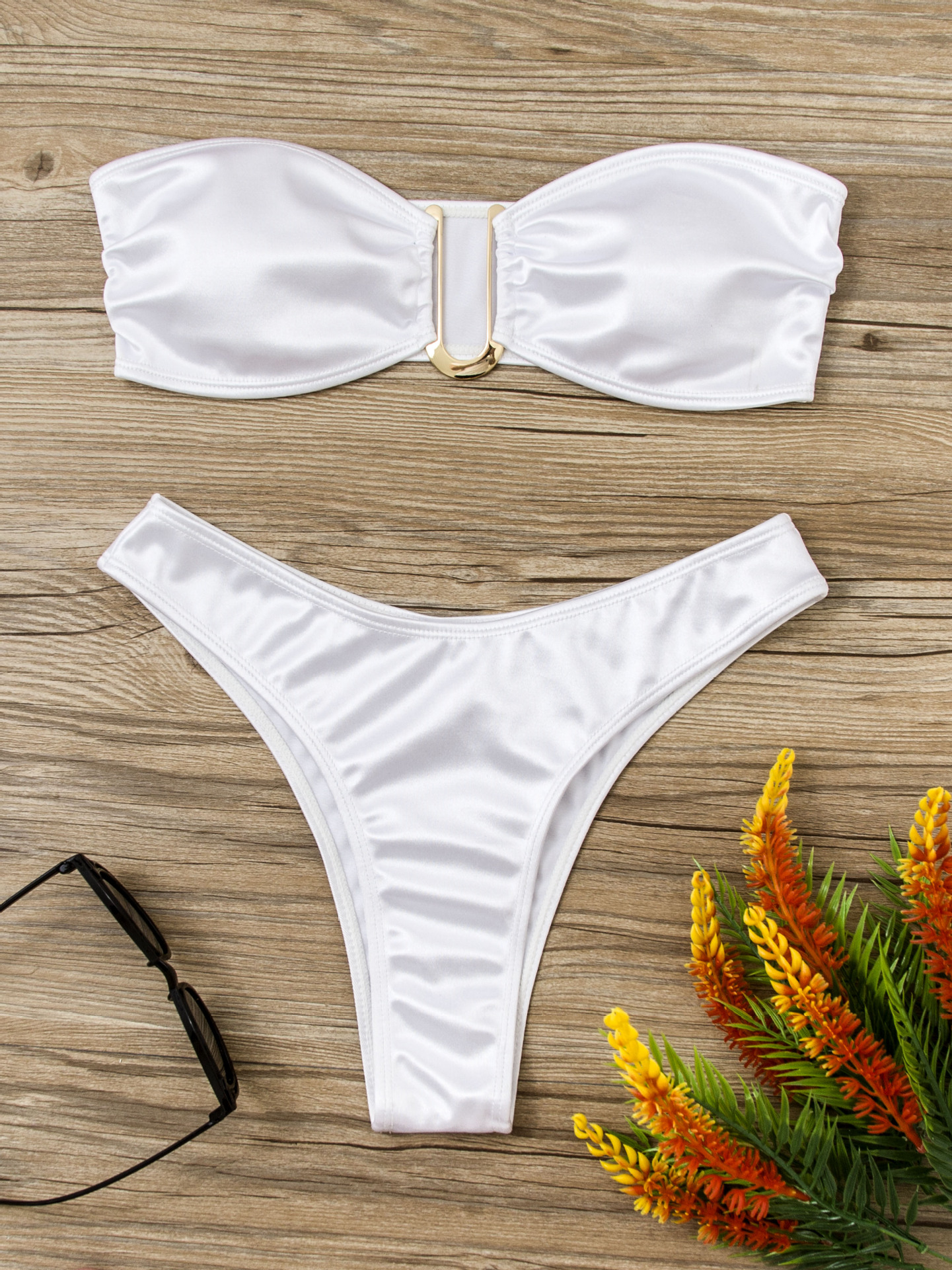 108g Weight Sexy Feel Of Sensation Mid Waist Panties Waist Bikini Panties Style Nylon Fabric Type 2 Pieces Set Quantity Swimming Pool Occasion Solid Color Pattern Women's Gender Women's Solid Color 2 Pieces Set Bikinis Swimwear 无