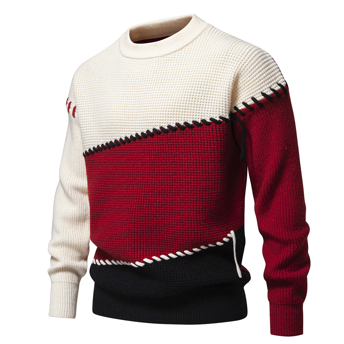 Jesensko-zimski novi moški debeli pulover z vzorcem pletenine, ohlapen in lenoben pleten pulover_voghion.com