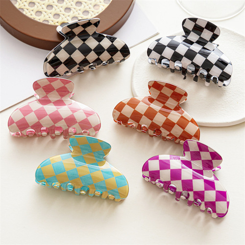 Checkerboard grabber hair accessories imitation acetic acid color plaid hairpin black and white checkered shark clip hairpin female versatile head accessories