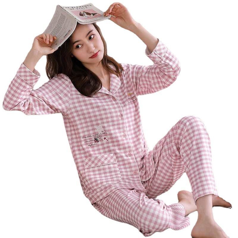 De doble cara 100% pijamas de algodón de las mujeres de primavera y otoño de manga larga dulce más tamaño cardigan ropa para el hogar invierno se puede usar fuera