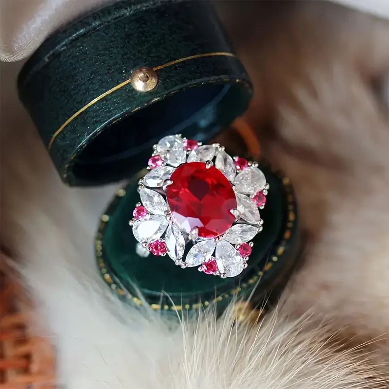 Zircon Inlay Material Vintage Style Shiny Water Droplets Rhombus Copper Inlay Zircon Rings
