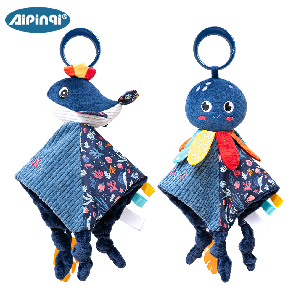 Aipinqi azul oscuro mar pacificador toallas con papel de resonancia de dentín pacificador juguetes de peluche para bebés dormir juguetes en stock image 6