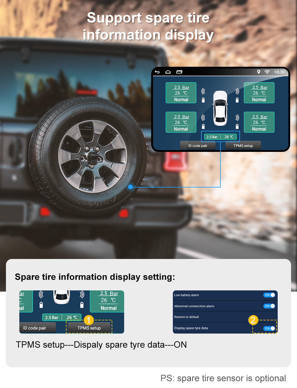 Android tire pressure monitoring system USB tire pressure large screen navigation dedicated tire pressure TPMS external built-in
