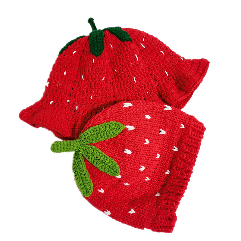 Maglia lavorata all'uncinetto fatta a mano transfrontaliera per donna, autunno e inverno, dolce e carino pescatore di fragole con bordo arricciato_voghion.com