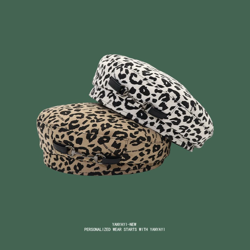 Корейская мода с леопардовым принтом берет металлическая пряжка дизайн дикая детская шляпа индивидуальность лицо маленький художник повседневная шляпа оптом