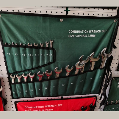 Cross-Border Thickened Canvas Bag, Mühərrik tənzimləmə alətləri - mirror-20-piece-set-green