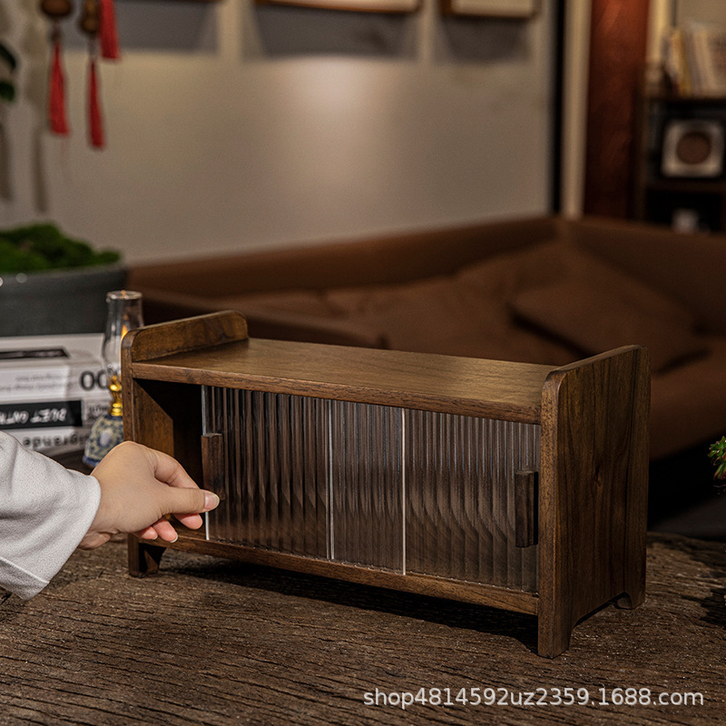 黒胡桃実木デスクトップ収納棚テーブルトップカップティーセット棚リビング防塵コーヒーカップホルダー|undefined