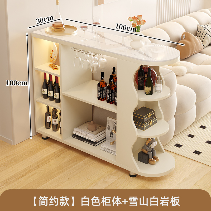 奶油风吧台桌子家用酒柜实木隔断柜客厅岩板餐边柜厨房可移动橱柜|undefined