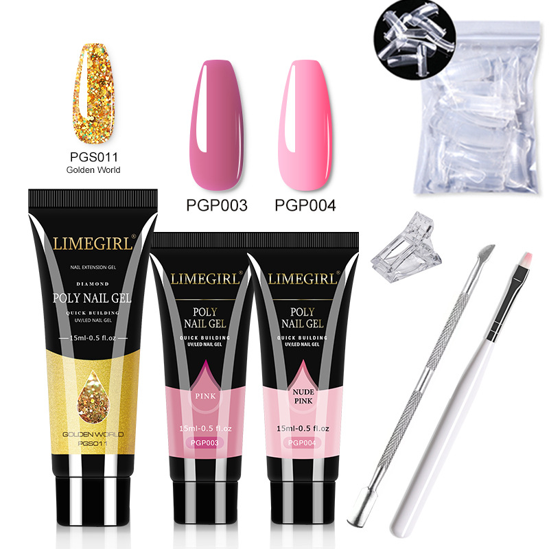 Kit de Herramientas de Gel de Extensión de Uñas de Cristal, Extensión Rápida, Modelo de Cristal, Tres Tubos de Gel, Gel UV, Transfronterizo