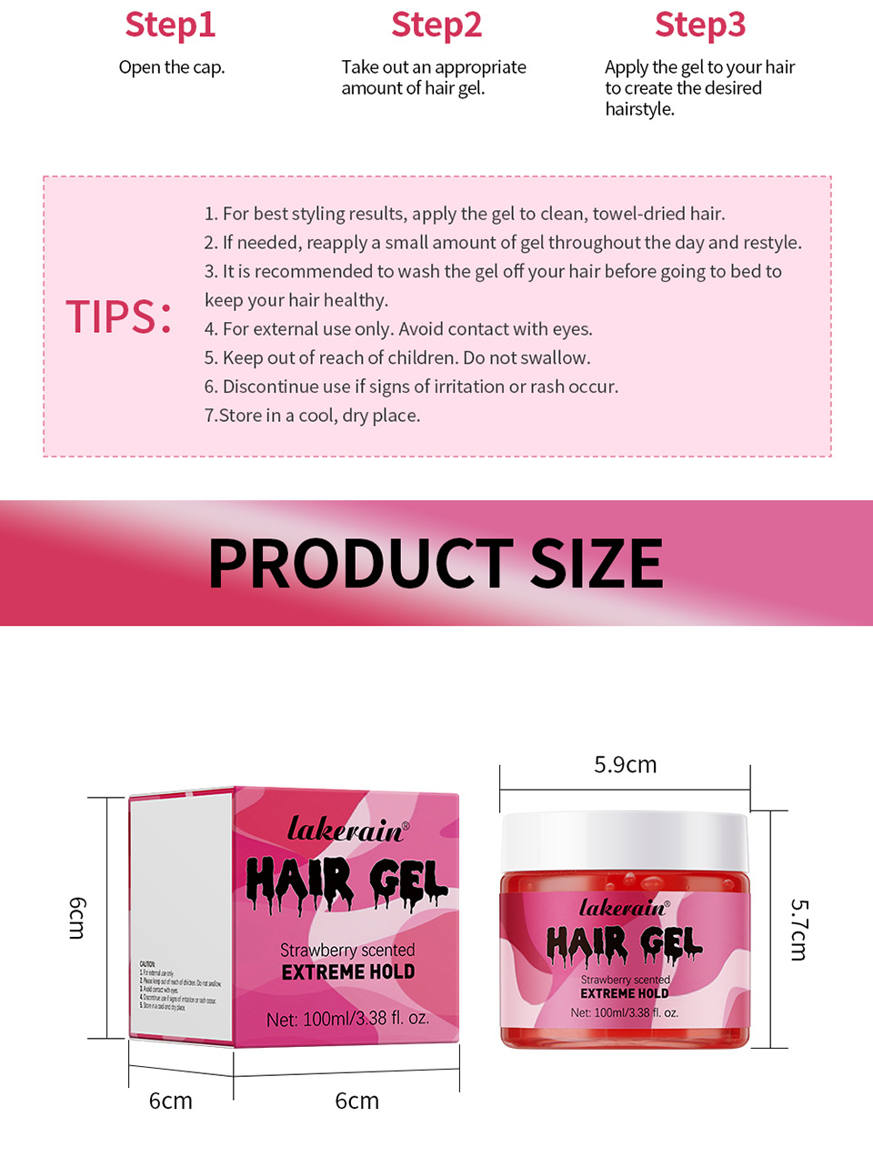 Lakerain Transparent Gel Hair Gel 100ml, a hair gel for styling curly hair, creating fluffy bubbles and elastic hair undefined