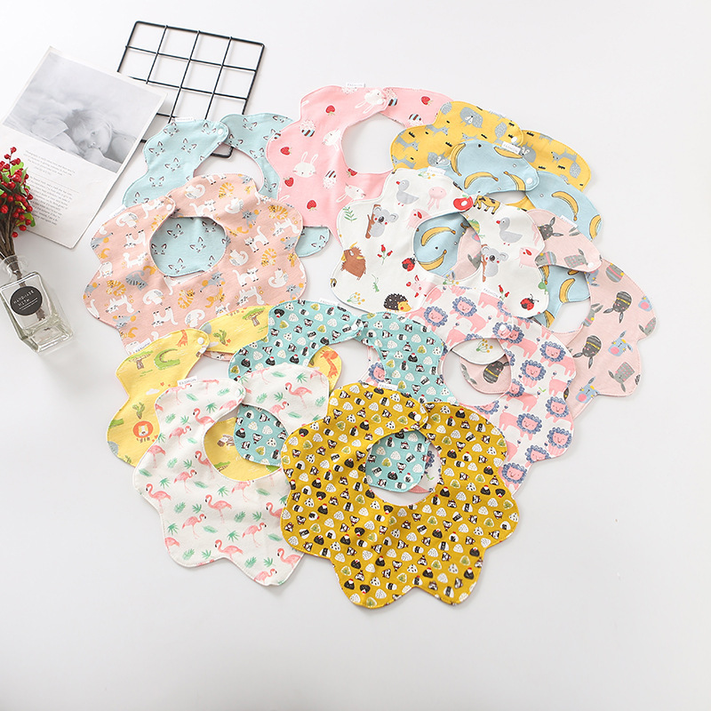 韩版新款男女宝宝360度旋转大花边婴儿围嘴宝宝纯棉口水巾 跨境