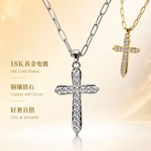重工不锈钢满碎钻十字架项链网红博主同款配饰跨境独立站男女通用