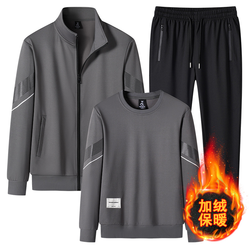 3 피스 패션 캐주얼 스웨트 셔츠 스포츠 세트 고급 가을 바지 및 중년 남성을위한 긴팔 운동복