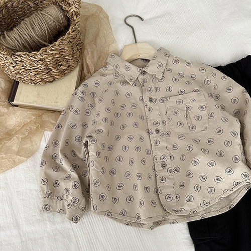 Boys' Long-Sleeve Shirt Spring and Autumn  New Korean Style Children's Stylish Shirt Jacket Striped Floral Top Autumn Outfit