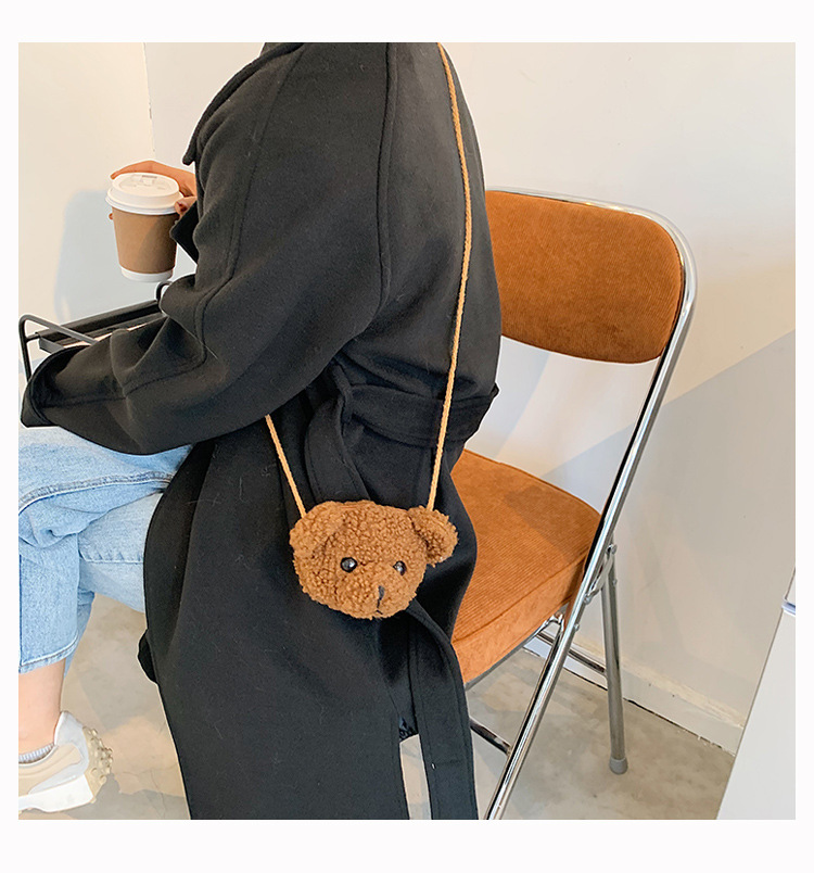 Crossbody Bag Bags Type Daily, Shopping Occasion Plush Material Women's Mini Plush Bear Solid Color Cute Round Zipper Crossbody Bag