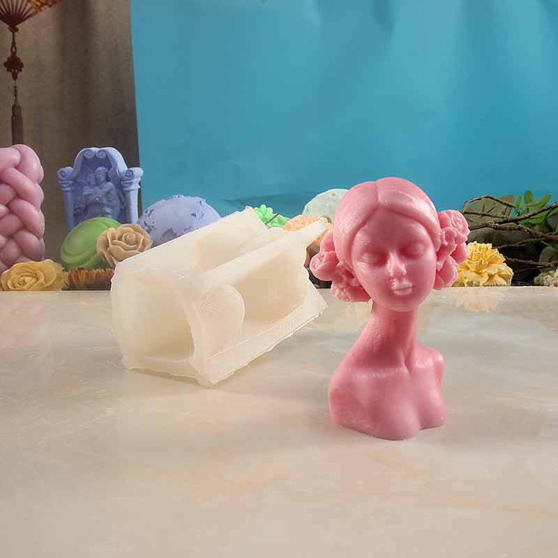 Blindfolded Long Braid Silicone Mold, Flower Half Body Human Beauty Aroma Candle Ornament BK8240