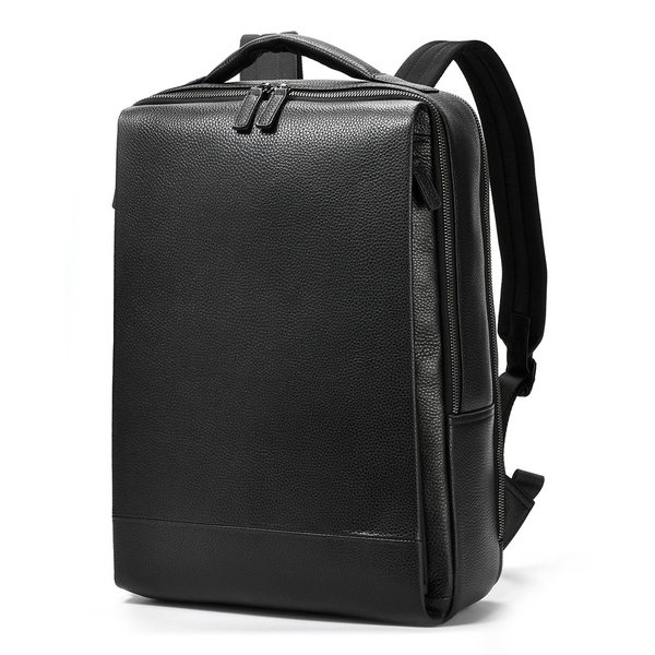 Ba lô nam da bò lớp đầu dung tích lớn đựng laptop 15,6 inch đi công tác — màu đen