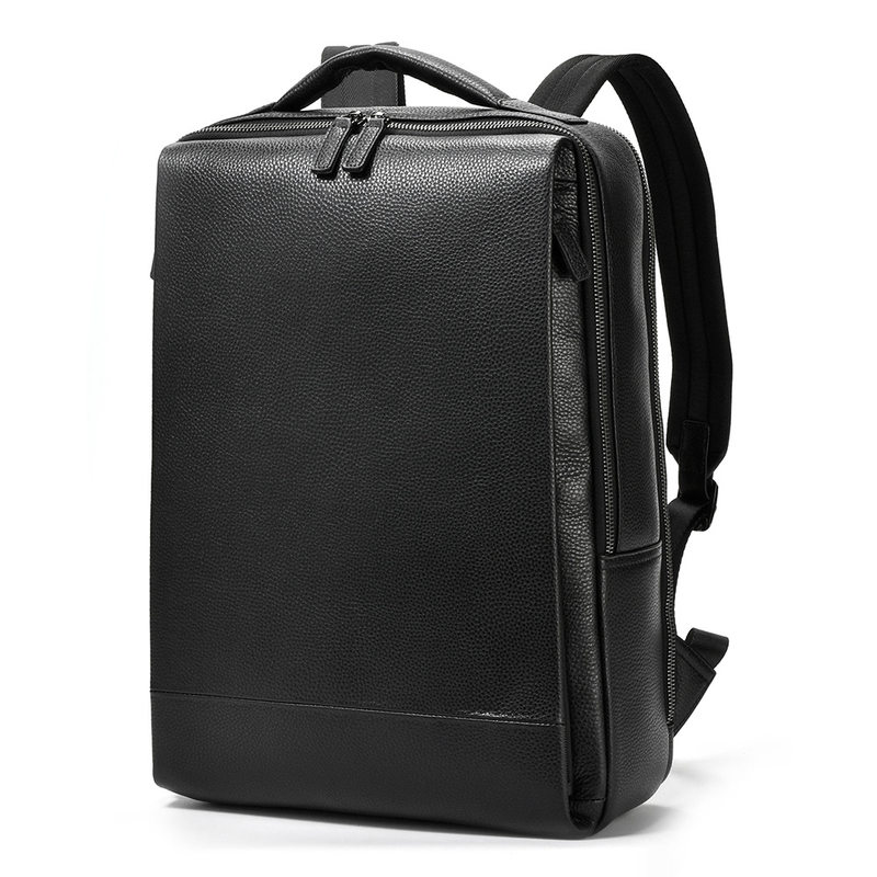 Ba lô nam da bò lớp đầu dung tích lớn đựng laptop 15,6 inch đi công tác — màu đen