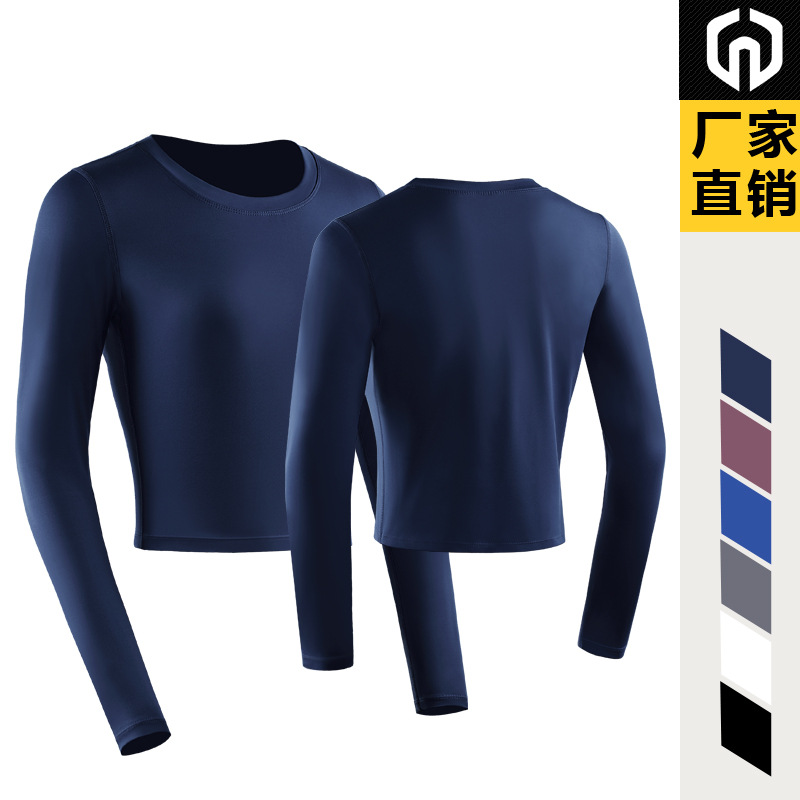 Casual de manga larga de fitness deportes de alta elasticidad de secado rápido medias expuestas ombligo de las mujeres al aire libre correr yoga deportes slim fit ropa
