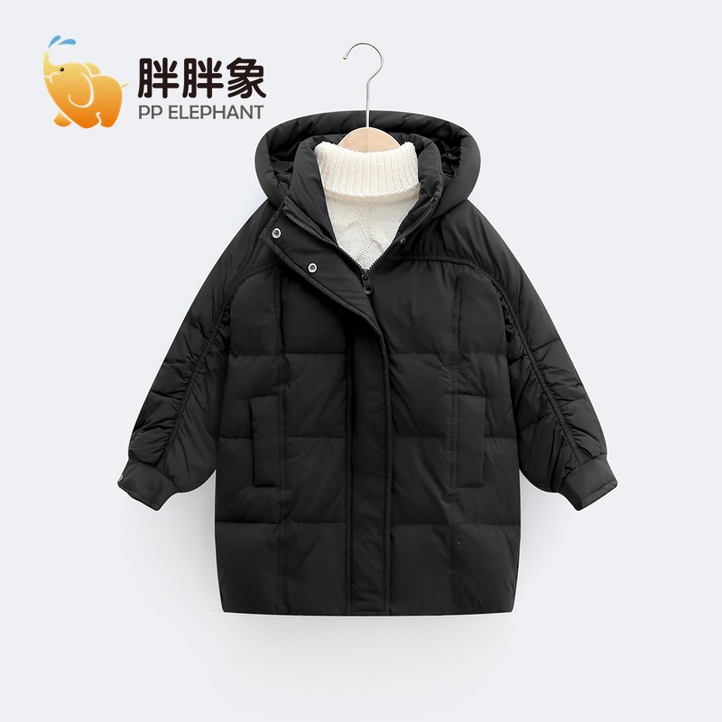 90% de invierno para Niñas Ropa para niños niñas con capucha cálida chaqueta de media longitud alargada larga