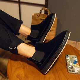 冬季保暖加绒东北雪地靴男一脚蹬加厚面包鞋中帮套脚防滑棉鞋子男