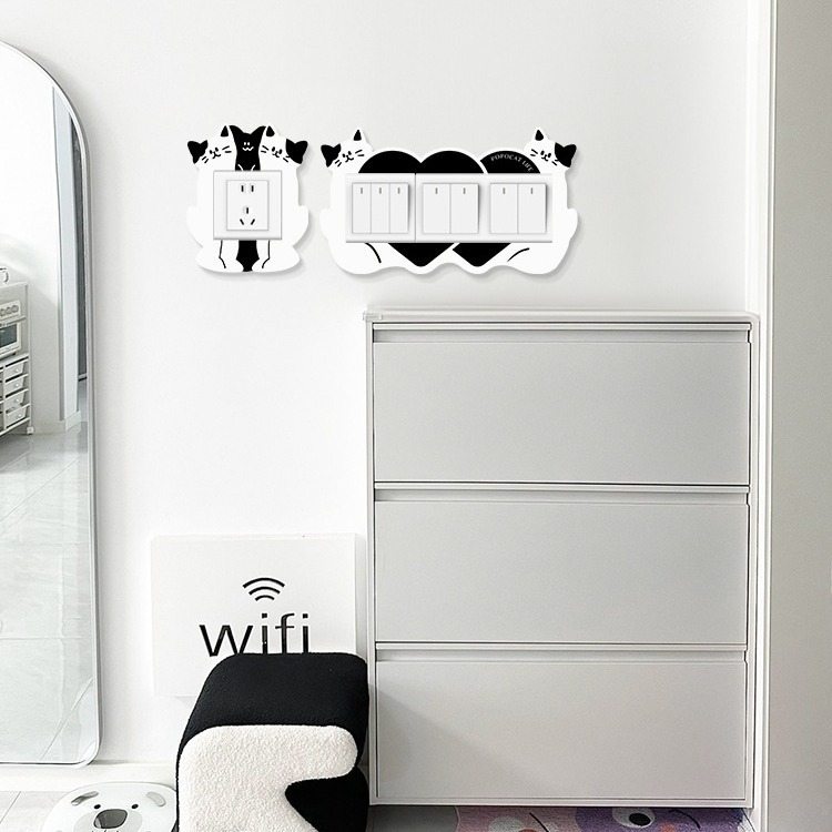 Interruptor de gato de punto de onda decorado pegatina de pared doble cubierta protectora de zócalo acrílico impermeable cubierta de marco de belleza doméstica