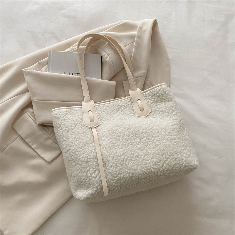 Bolso de lana de gran capacidad de mujer 2024 nuevo otoño invierno bolso de mano casual bolso de viaje de lana universal