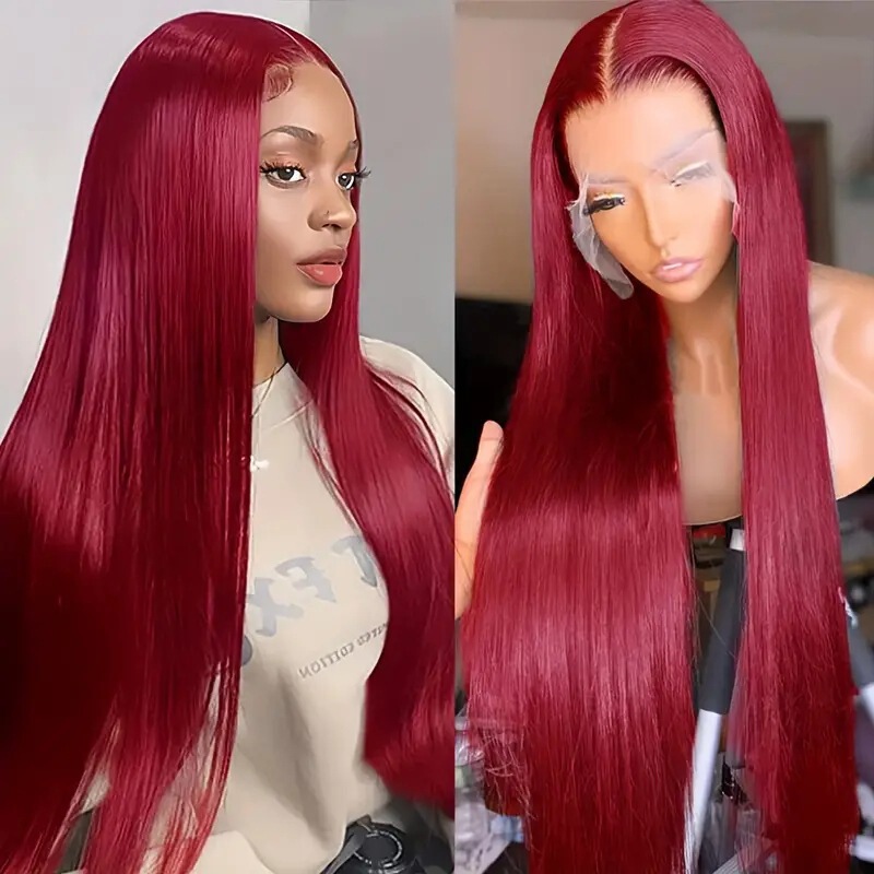 Fashionable Long Straight Red Wig for Women, Realistic Everyday Straight Hair Full Wig for Export