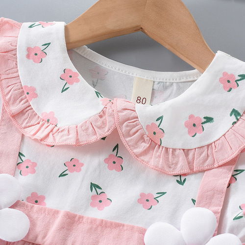 Ladies' summer dress for little girls, children's baby cute two-piece dress, unisex short-sleeve princess dress, 2024 new children's clothing