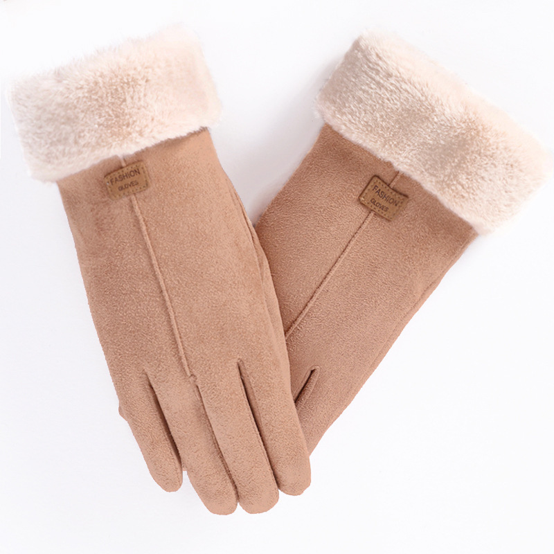 Guantes de gamuza de otoño e invierno, guantes de pelo de terciopelo ártico, guantes cálidos gruesos, pantallas táctiles a prueba de viento, guantes de mujer de ciclismo al por mayor
