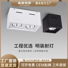 明装射灯led家用客厅方形双头免开孔吸顶筒灯COB天花斗胆灯盒子燈
