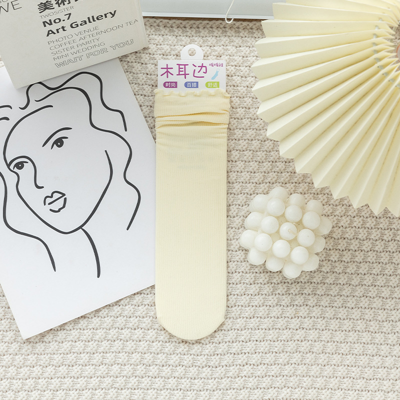 Calcetines de hielo finos de terciopelo de primavera, verano y otoño, medias a rayas para mujer, medias de hielo de tubo medio, calcetines de pila japoneses transpirables