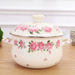 廠家直售加厚搪瓷鍋粉色玫瑰雙耳平底柿形湯鍋跨進出口電磁煤氣鍋