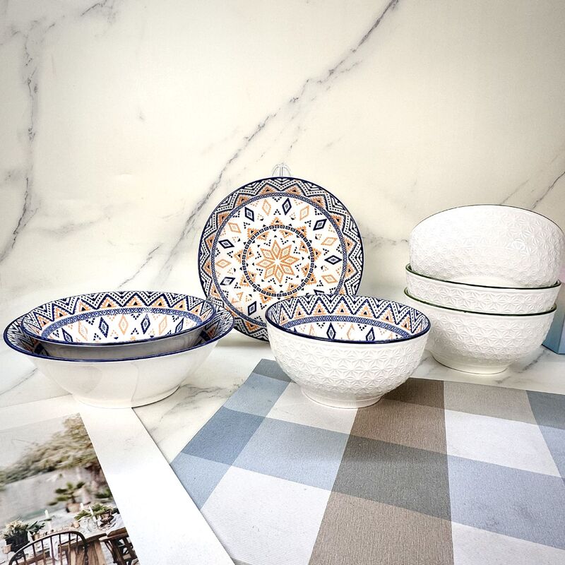 Shanxi Ceramic Underglaze Colored Bowls and Plates Wholesale Snowflake Bowls, Large Soup Bowls, Household Noodle Bowls, Dollar Store, Street Vendor