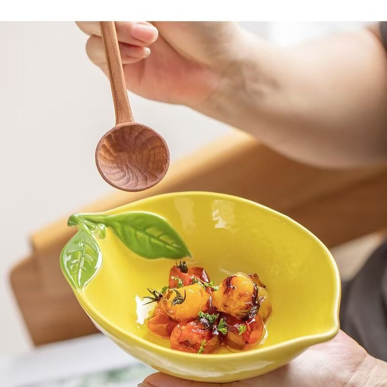Underglaze Color Fruit Ceramic Plate and Bowl Tableware Household Rice Bowl Creative Lemon Shape Special-Shaped Bowl Snack Bowl Dessert Bowl